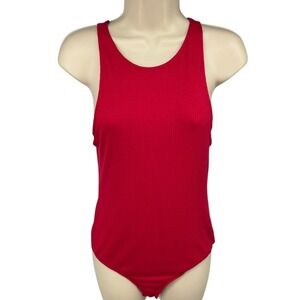 Intimately Free People Red Ribbed Thong Bodysuit XS Snap Gusset NWT
